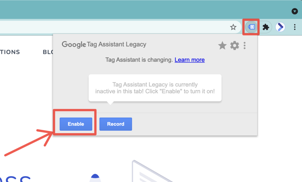 Activer l'extension Google Tag Assistant
