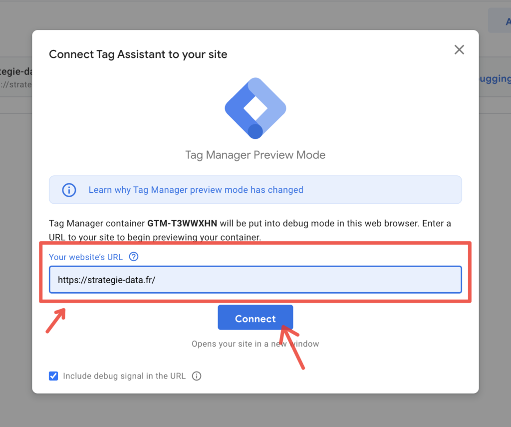 Connecter le tag assistant de Google Tag Manager